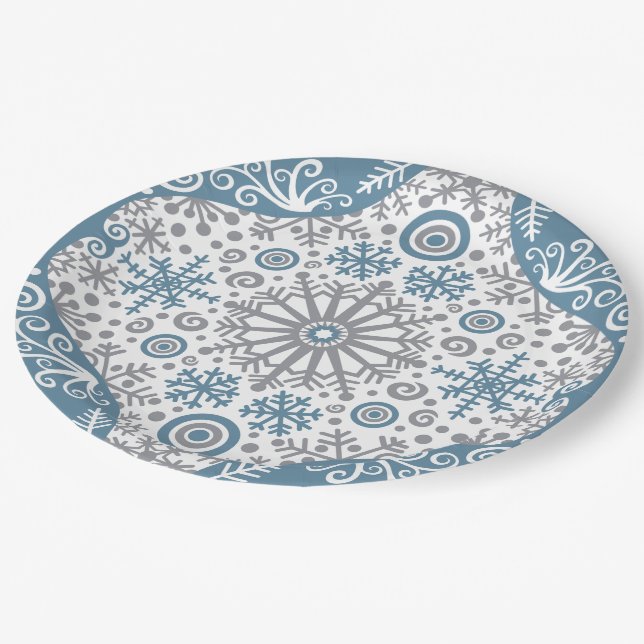 Winter Snow Blue and Grey Paper Plates (Angled)