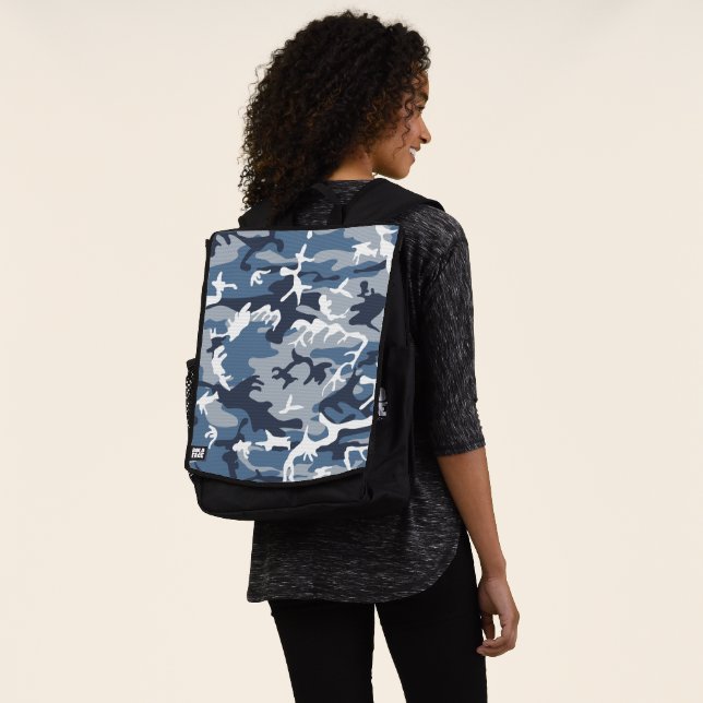 Winter Snow Blue Camouflage, Military, Army Backpack (Worn)