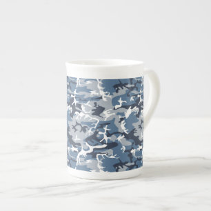 Winter Snow Blue Camouflage, Military, Army Bone China Mug