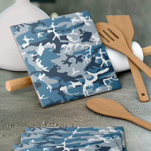 Winter Snow Blue Camouflage, Military, Army Ceramic Tile