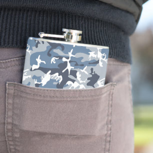 Winter Snow Blue Camouflage, Military, Army Hip Flask