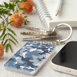 Winter Snow Blue Camouflage, Military, Army Key Ring