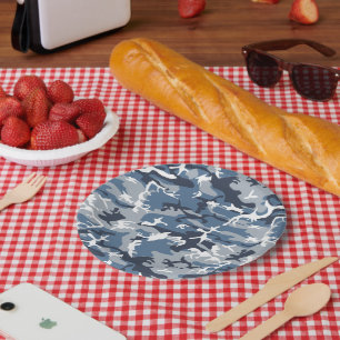 Winter Snow Blue Camouflage, Military, Army Paper Plate