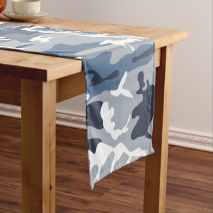 Winter Snow Blue Camouflage, Military, Army Short Table Runner