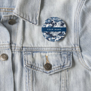 Winter Snow Blue Camouflage Your name Personalise 6 Cm Round Badge