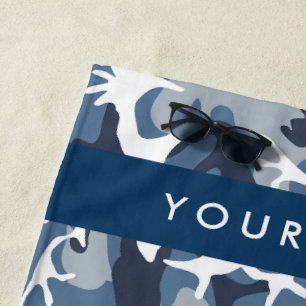 Winter Snow Blue Camouflage Your name Personalise Beach Towel