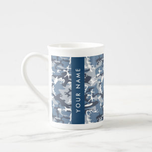 Winter Snow Blue Camouflage Your name Personalise Bone China Mug