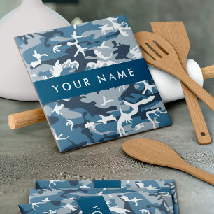 Winter Snow Blue Camouflage Your name Personalise Ceramic Tile