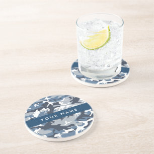 Winter Snow Blue Camouflage Your name Personalise Coaster