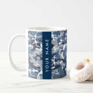 Winter Snow Blue Camouflage Your name Personalise Coffee Mug