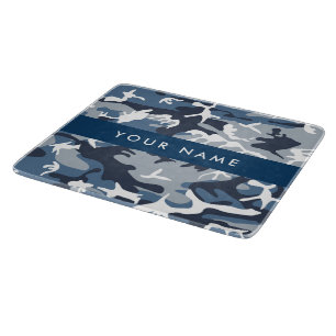 Winter Snow Blue Camouflage Your name Personalise Cutting Board