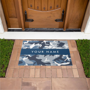 Winter Snow Blue Camouflage Your name Personalise Doormat