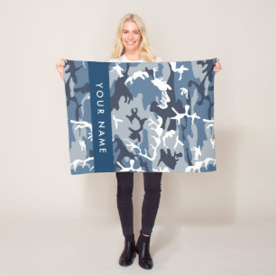 Winter Snow Blue Camouflage Your name Personalise Fleece Blanket
