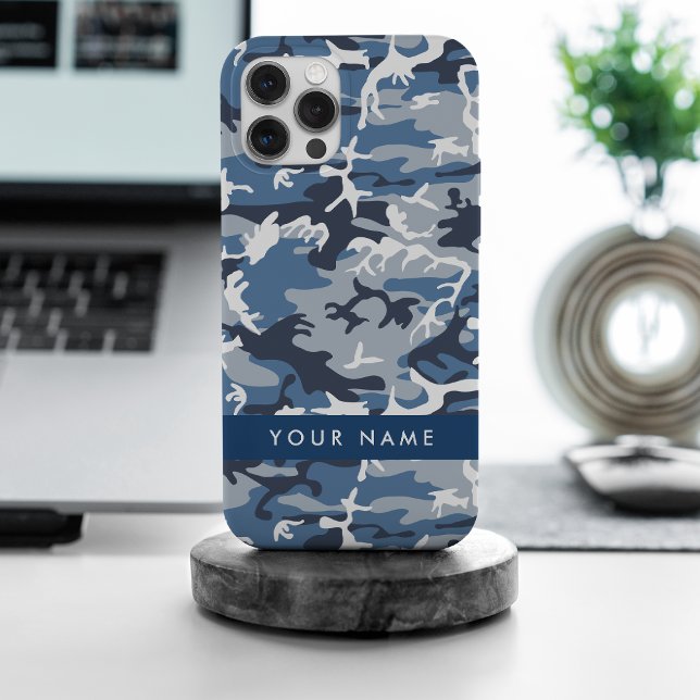 Winter Snow Blue Camouflage Your name Personalise iPhone Case (Creator Uploaded)