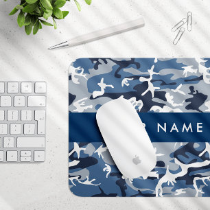 Winter Snow Blue Camouflage Your name Personalise Mouse Pad