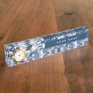 Winter Snow Blue Camouflage Your name Personalise Nameplate