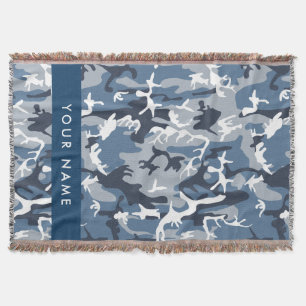 Winter Snow Blue Camouflage Your name Personalise Throw Blanket