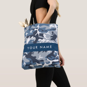 Winter Snow Blue Camouflage Your name Personalise Tote Bag