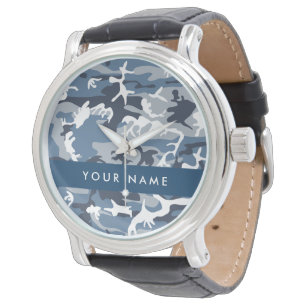 Winter Snow Blue Camouflage Your name Personalise Watch