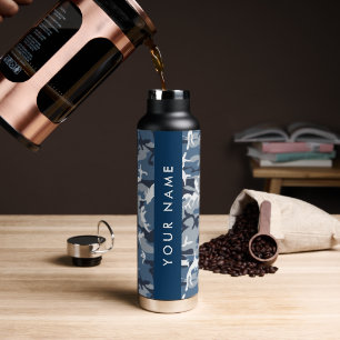 Winter Snow Blue Camouflage Your name Personalise Water Bottle
