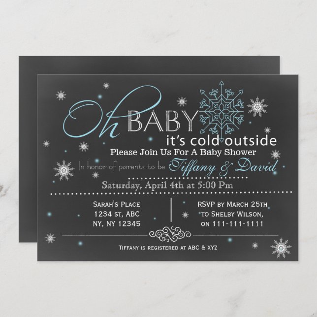 Winter Snow blue Couple's Baby shower Invitation (Front/Back)
