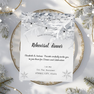 Winter Snow Branches Wedding Rehearsal Dinner Invitation