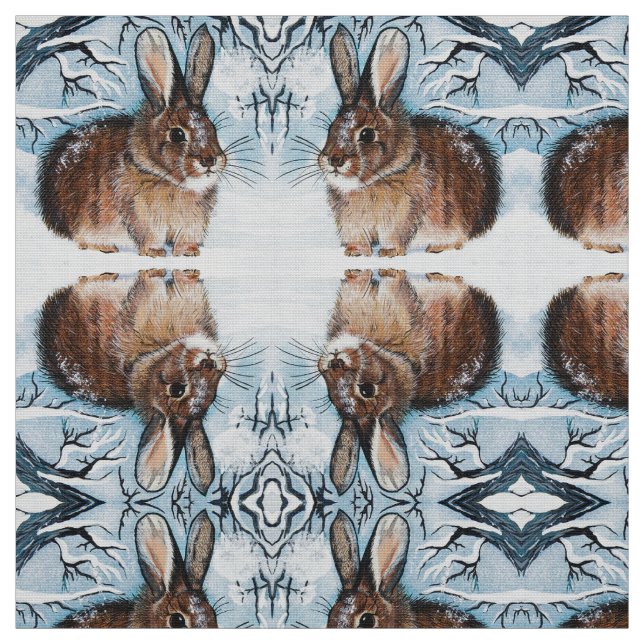Winter Snow Bunny Fabric (Swatch)