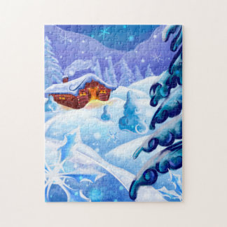 Winter Snow Cabin Landscape Art Jigsaw Puzzle