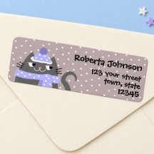 Winter Snow Cat Return Address Label Cute