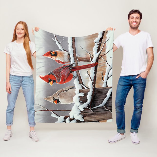 Winter Snow Christmas Beautiful Red Cardinals Fleece Blanket (In Situ)