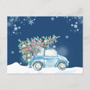 Winter snow Christmas car Holiday Postcard