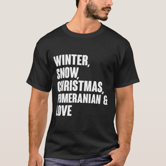 Winter Snow Christmas Pomeranian And Love Fitted T-Shirt (Front)