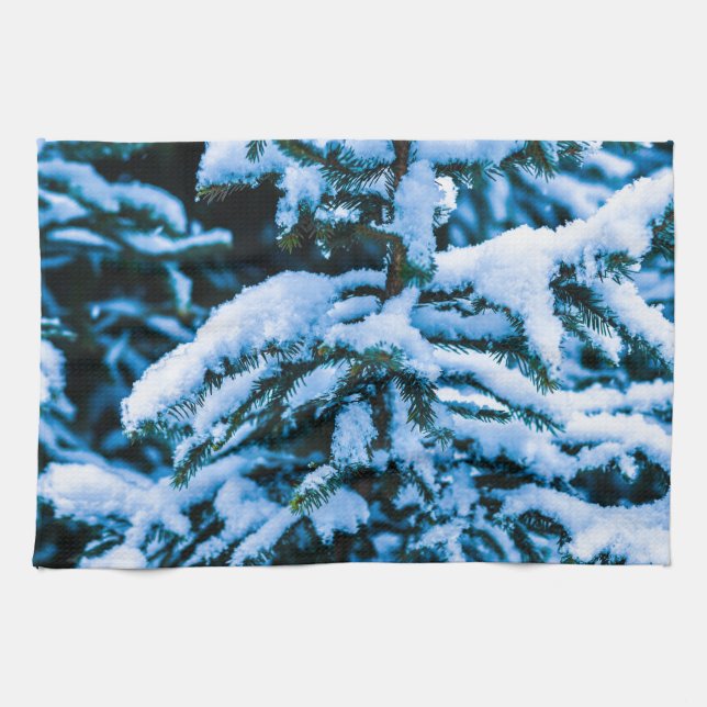 Winter Snow Christmas Tree Tea Towel (Horizontal)