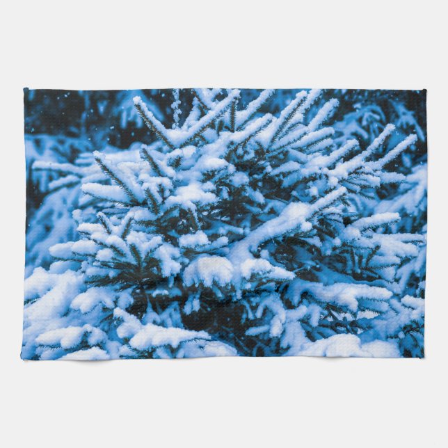 Winter Snow Christmas Tree Tea Towel (Horizontal)