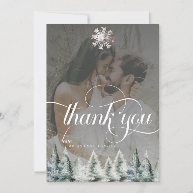Winter Snow Christmas Wedding  Thank You Card (Front)