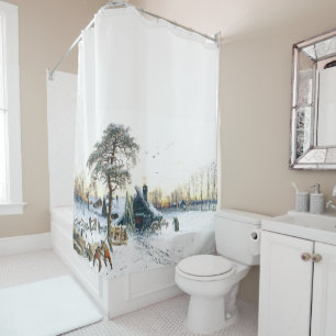 Winter Snow Country Cabin Family Shower Curtain