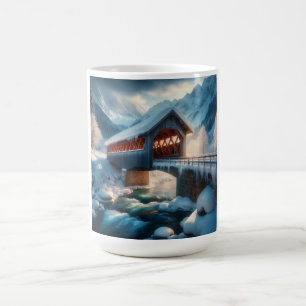 Winter, snow covered bridge & river coffee mug