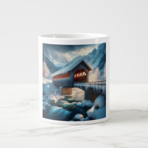 Winter, snow covered bridge & river large coffee mug