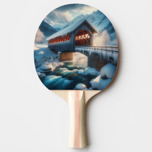 Winter, snow covered bridge & river ping pong paddle