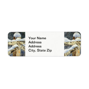 Winter snow covered country fence, snow drifts . return address label