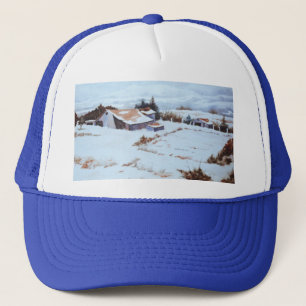 Winter snow covers an abandoned homestead Hat