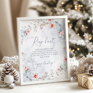 Winter snow elegant ring hunt bridal shower game poster