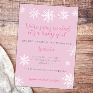 Winter Snow Excited Pink Baby Girl Shower Invitation