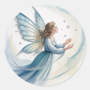 Winter Snow Fairy Watercolor Art Classic Round Sticker