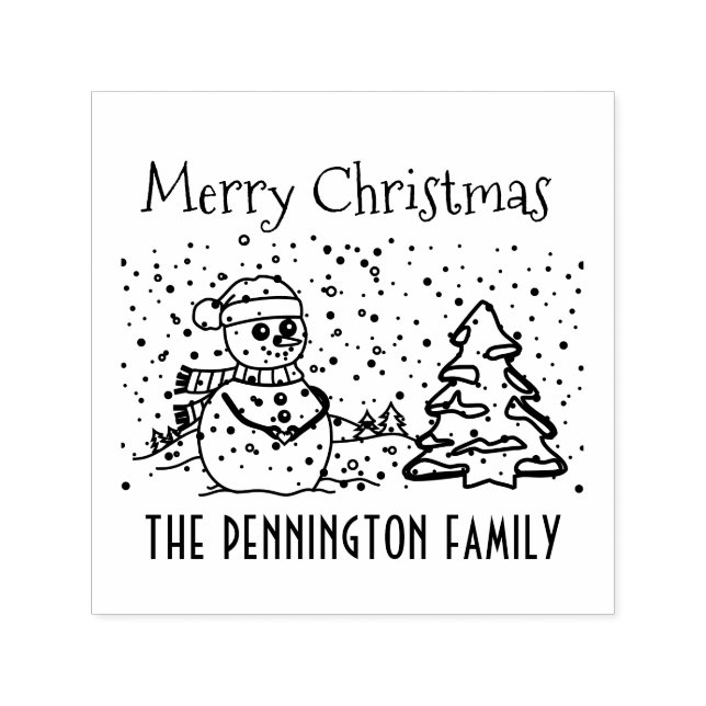 Winter Snow Falling Snowman Name Merry Christmas  Self-inking Stamp (Design)