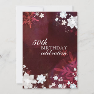 Winter Snow Flowers 50th Birthday Party Invitation