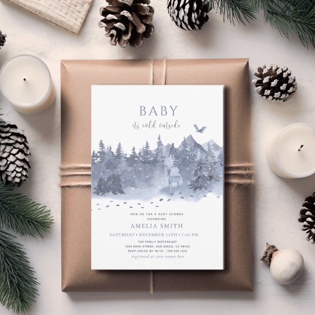 Winter Snow Forest Baby It's Cold Outside Invitation (Creator Uploaded)