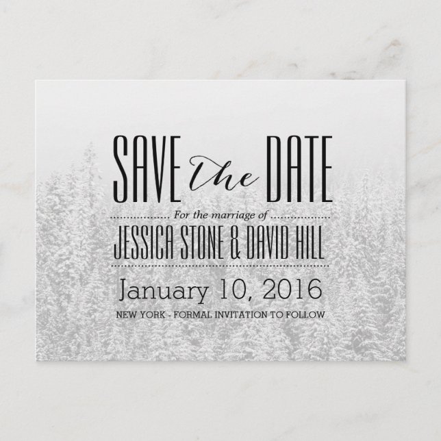 Winter Snow Forest Elegant Wedding Save the Date Announcement Postcard (Front)