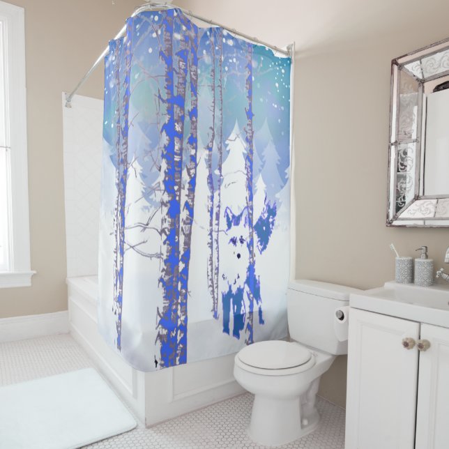 Winter Snow Forest Fox Animal Shower Curtain (In Situ)