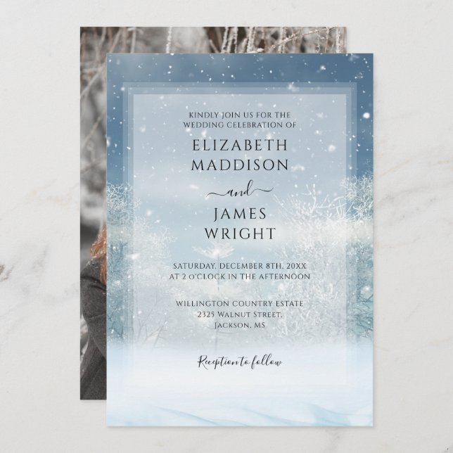 Winter Snow Forest Photo Wedding Invitation (Front/Back)